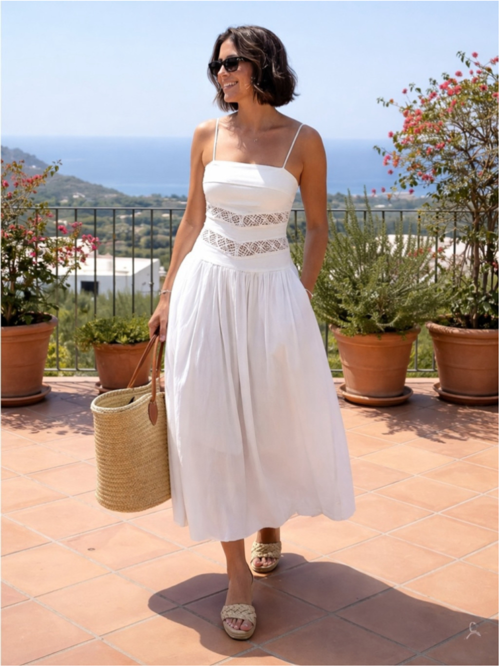 Free People White Maxi Dress with Crochet Waist